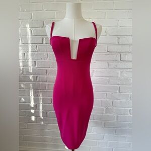 Nookie Hot Pink Bodycon Dress AU 8 US 4 V Wire Neck Cocktail Party